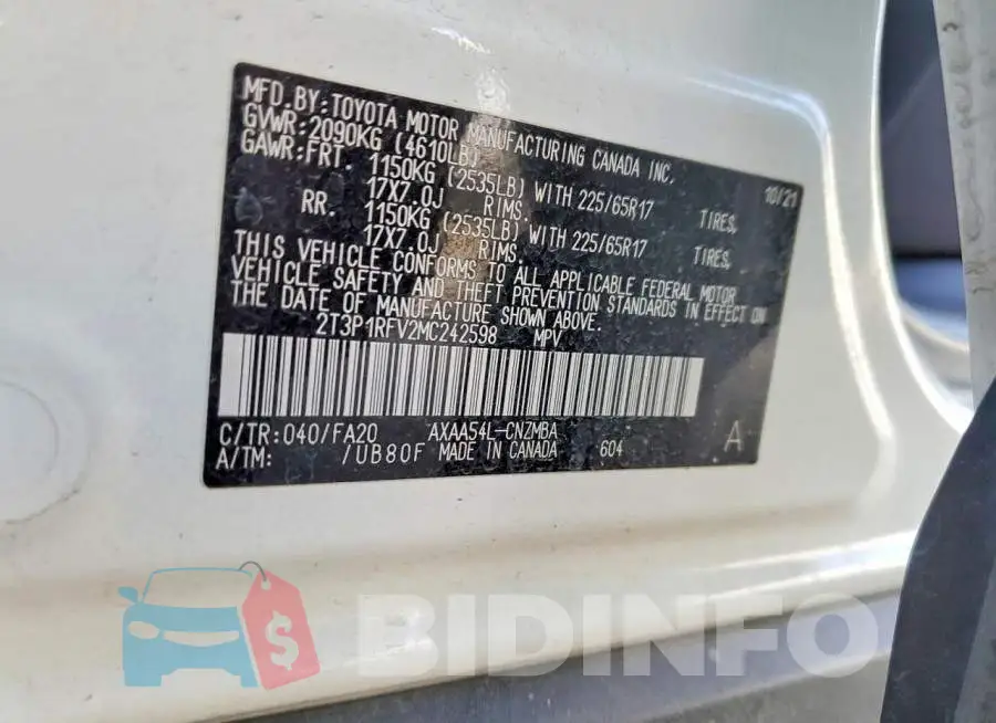 2T3P1RFV2MC242598 Photo# 13