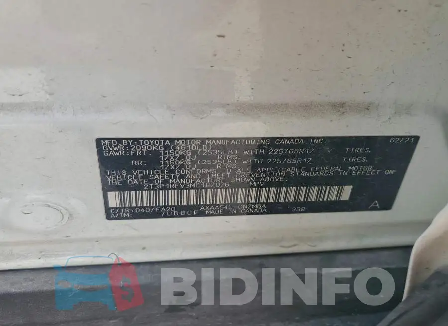 2T3P1RFV3MC187076 Photo# 12