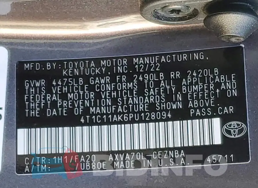 4T1C11AK6PU128094 Photo# 12