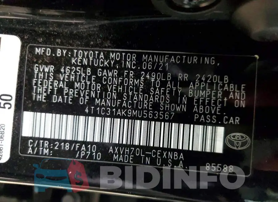4T1C31AK9MU563567 Photo# 12