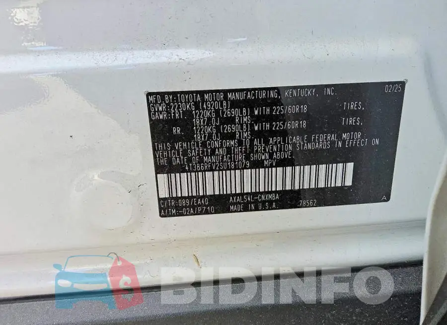 4T3B6RFV2SU181079 Photo# 14