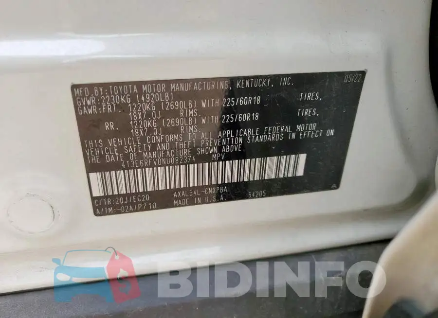 4T3E6RFV0NU082374 Photo# 13
