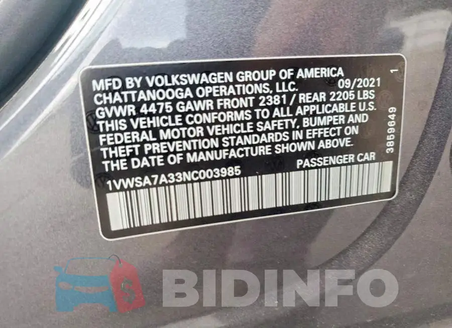 1VWSA7A33NC003985 Photo# 12