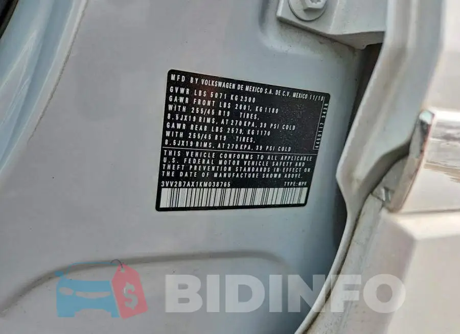 3VV2B7AX1KM038765 Photo# 14
