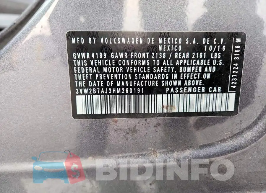 3VW2B7AJ3HM260191 Photo# 12