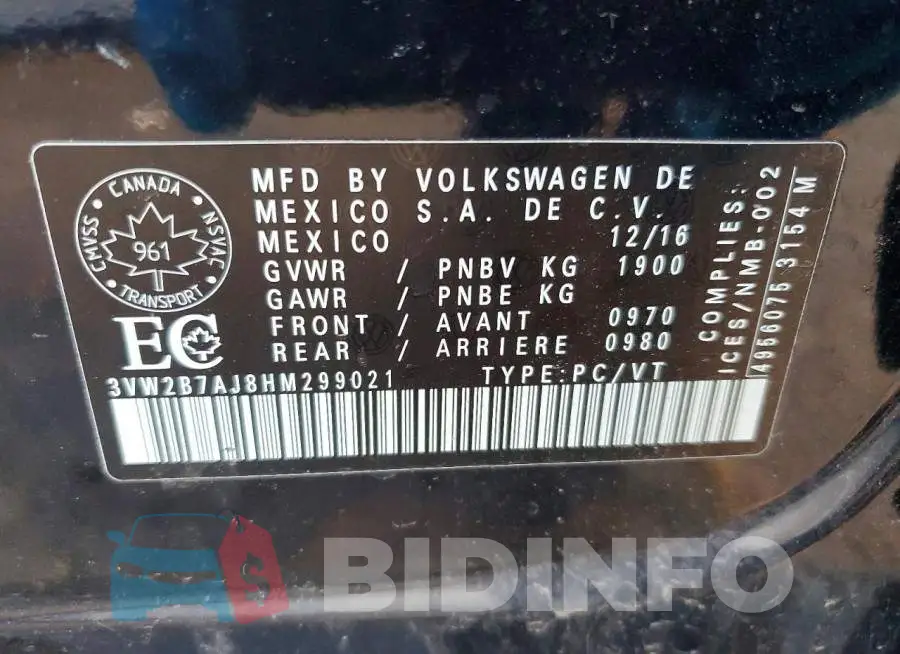 3VW2B7AJ8HM299021 Photo# 12