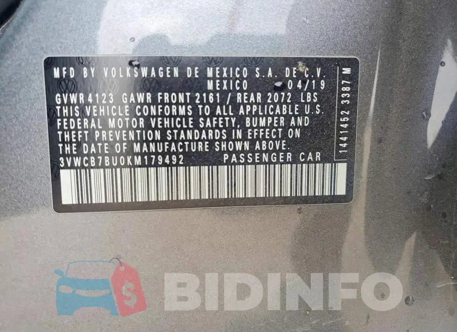 3VWCB7BU0KM179492 Photo# 12