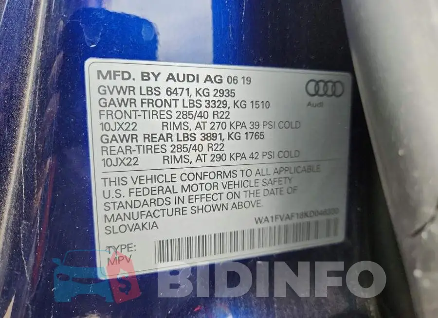 WA1FVAF18KD046330 Photo# 14