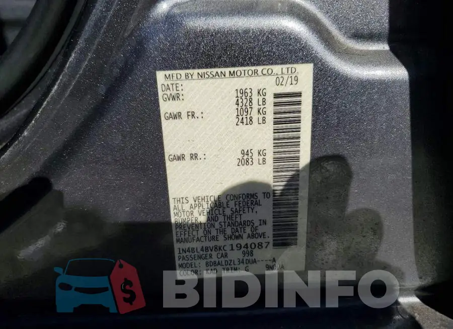 1N4BL4BV8KC194087 Photo# 12