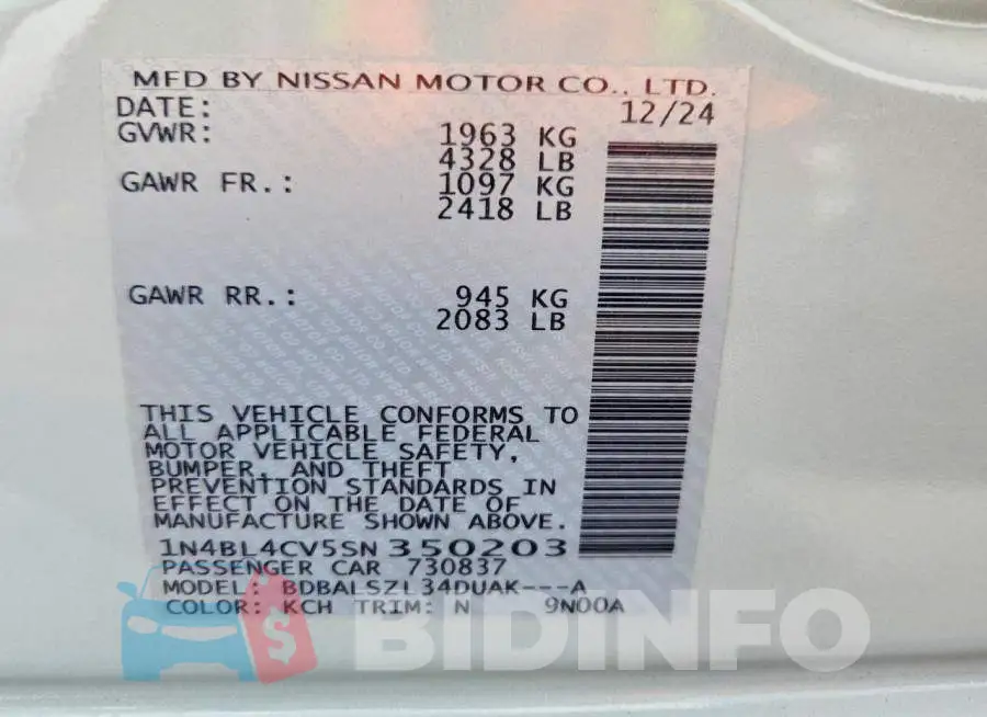 1N4BL4CV5SN350203 Photo# 12
