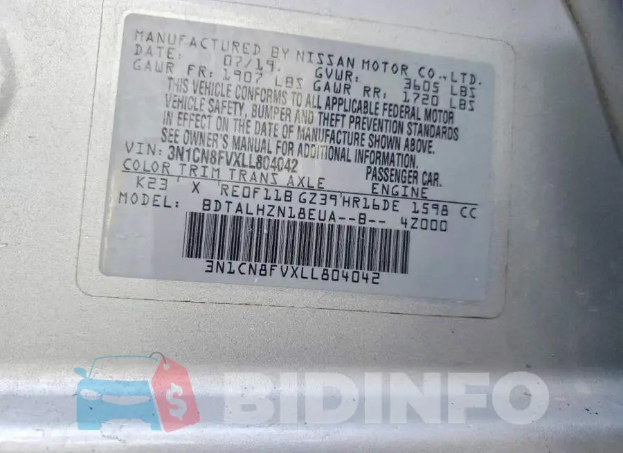 3N1CN8FVXLL804042 Photo# 13