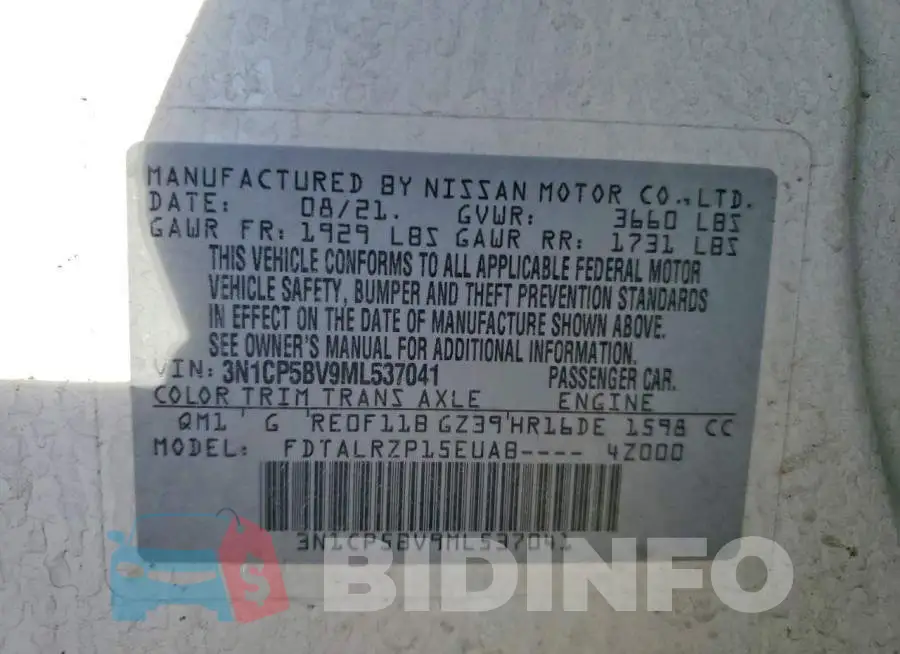 3N1CP5BV9ML537041 Photo# 13