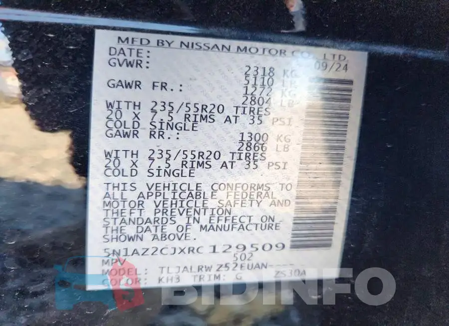 5N1AZ2CJXRC129509 Photo# 13