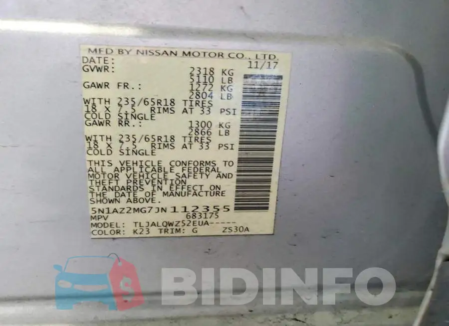 5N1AZ2MG7JN112355 Photo# 13