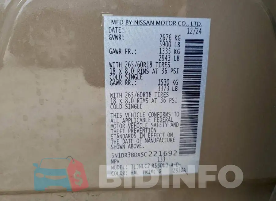 5N1DR3BDXSC221692 Photo# 14