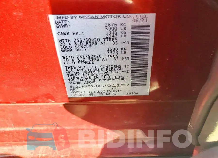 5N1DR3CB7NC201272 Photo# 14