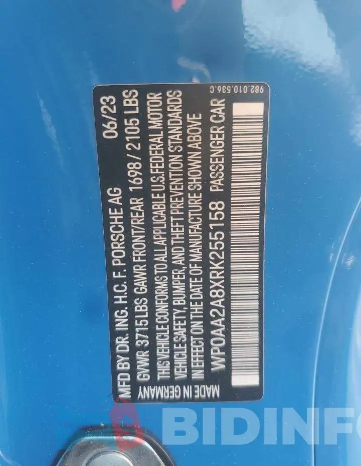 WP0AA2A8XRK255158 Photo# 12