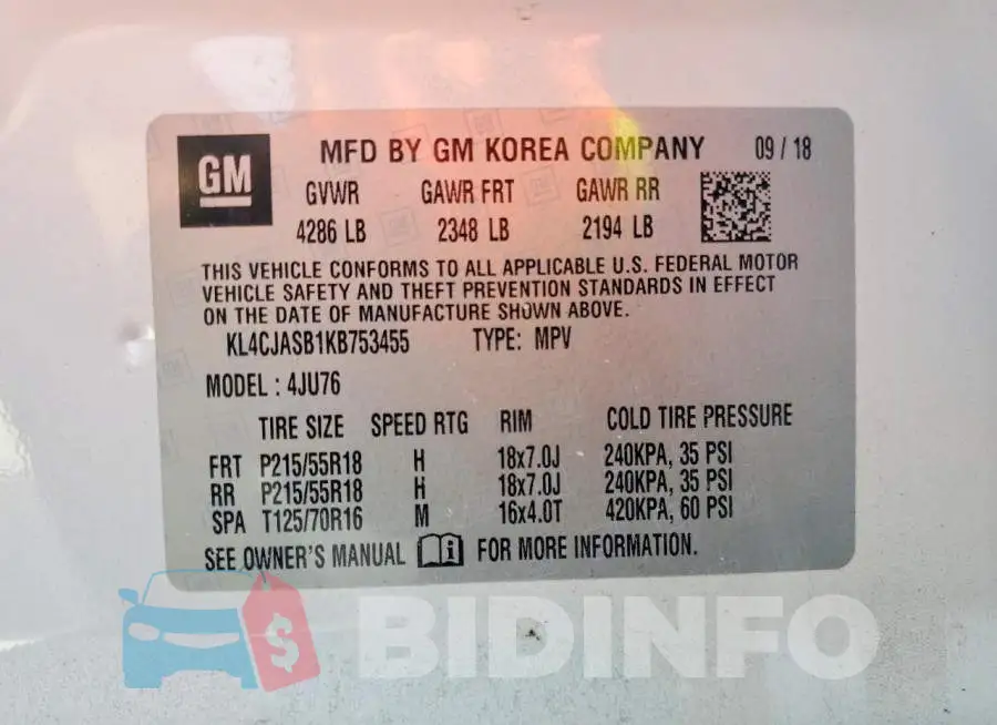KL4CJASB1KB753455 Photo# 13