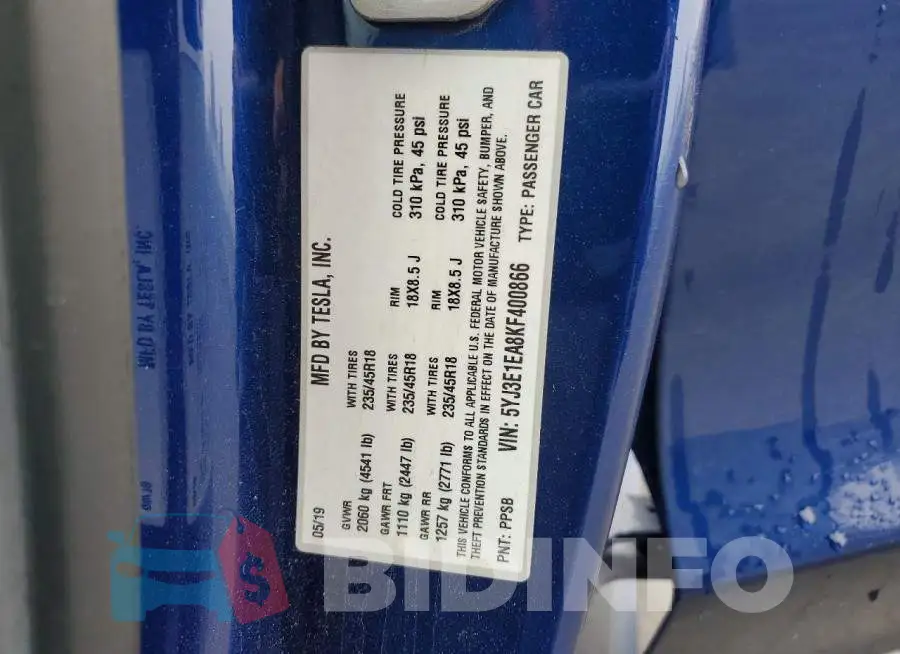 5YJ3E1EA8KF400866 Photo# 13