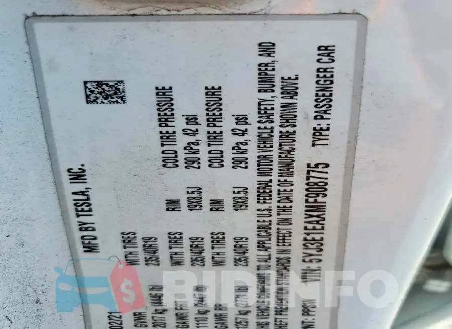 5YJ3E1EAXMF908775 Photo# 12