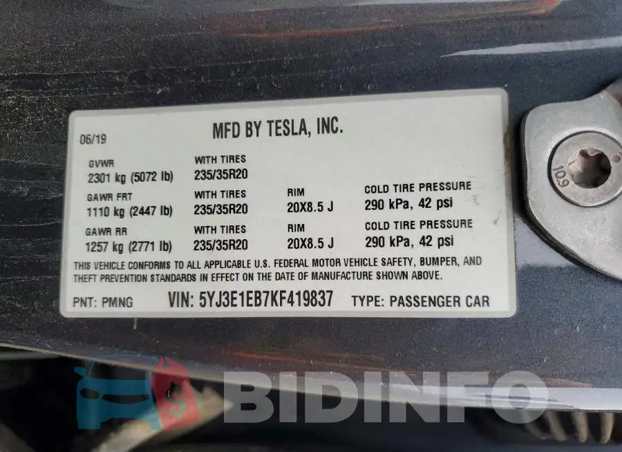 5YJ3E1EB7KF419837 Photo# 12
