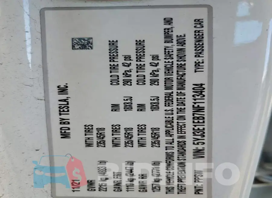 5YJ3E1EB7NF113404 Photo# 12
