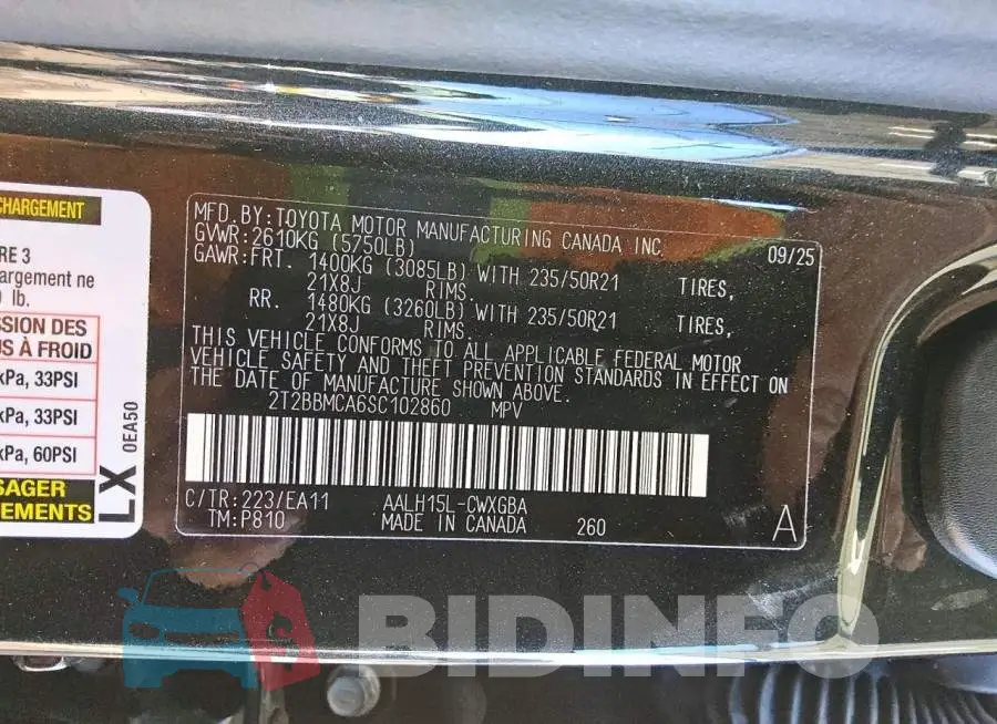 2T2BBMCA6SC102860 Photo# 13