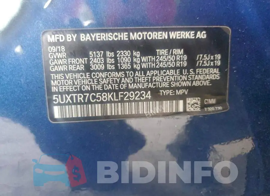 5UXTR7C58KLF29234 Photo# 13
