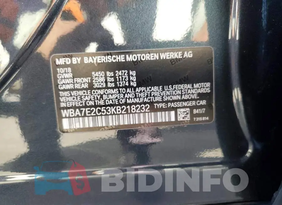 WBA7E2C53KB218232 Photo# 13