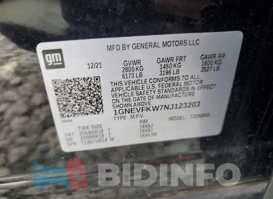 1GNEVFKW7NJ123203 Photo# 12