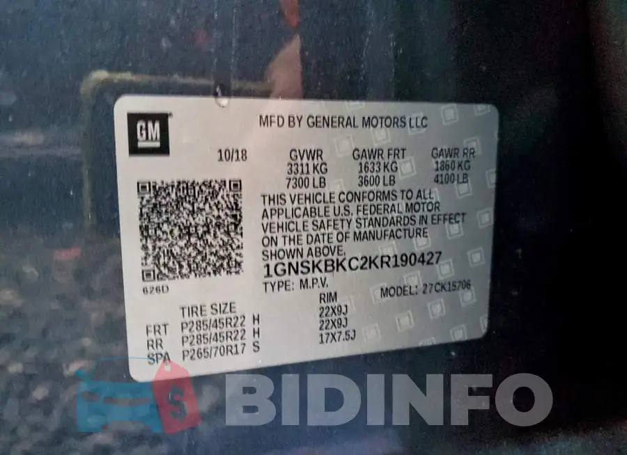 1GNSKBKC2KR190427 Photo# 14