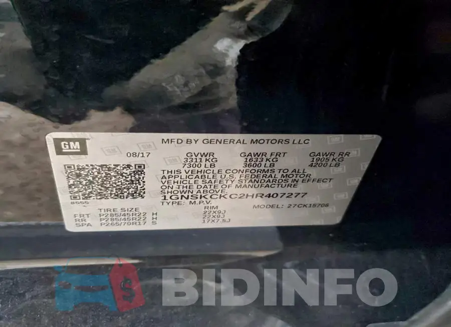 1GNSKCKC2HR407277 Photo# 14