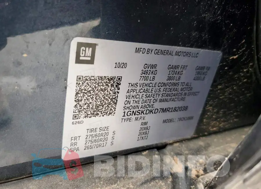 1GNSKDKD7MR182038 Photo# 13