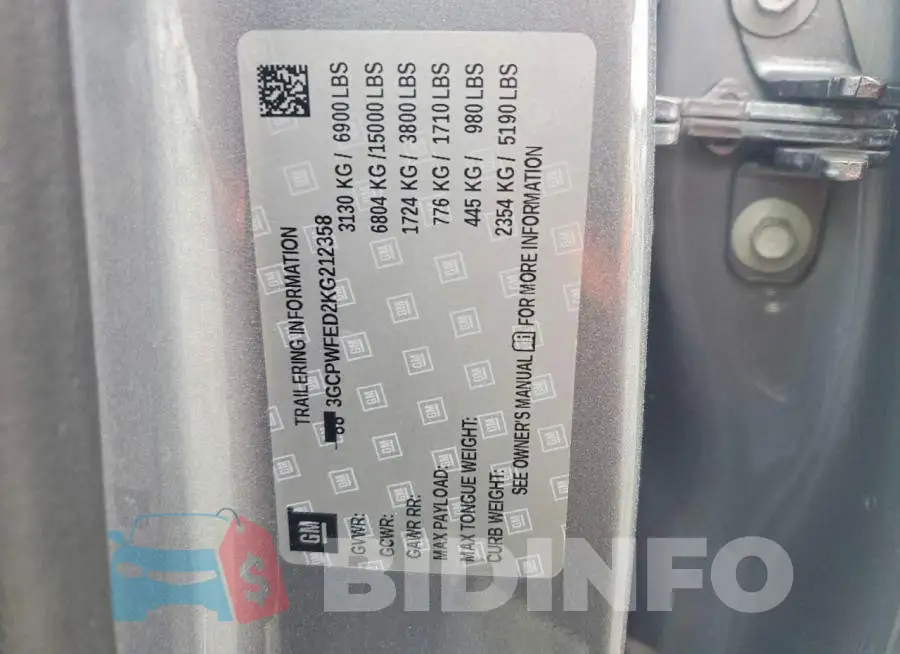 3GCPWFED2KG212358 Photo# 12