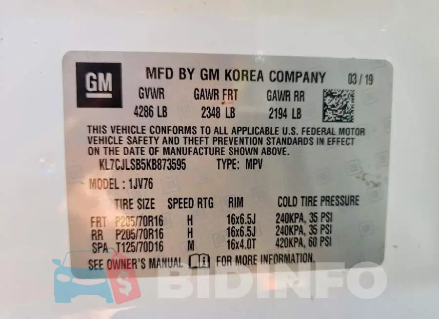 KL7CJLSB5KB873595 Photo# 14