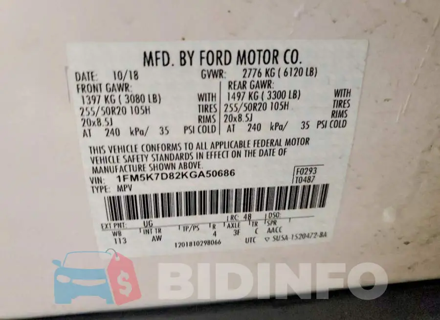 1FM5K7D82KGA50686 Photo# 13