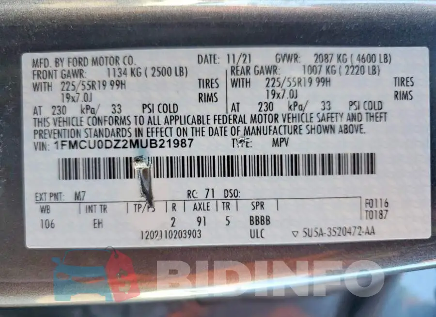 1FMCU0DZ2MUB21987 Photo# 14