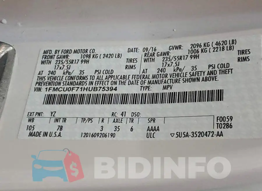 1FMCU0F71HUB75394 Photo# 13