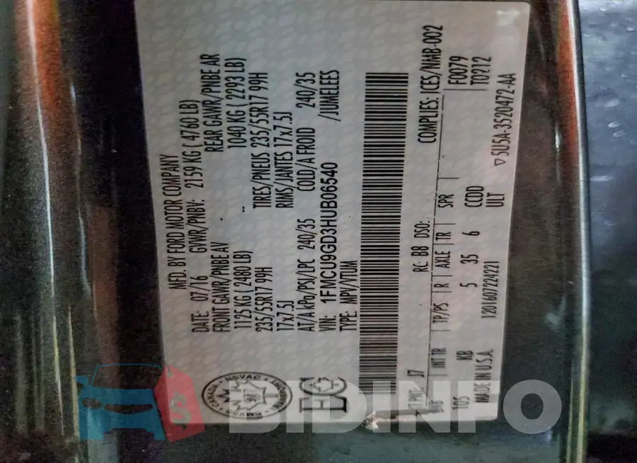 1FMCU9GD3HUB06540 Photo# 13