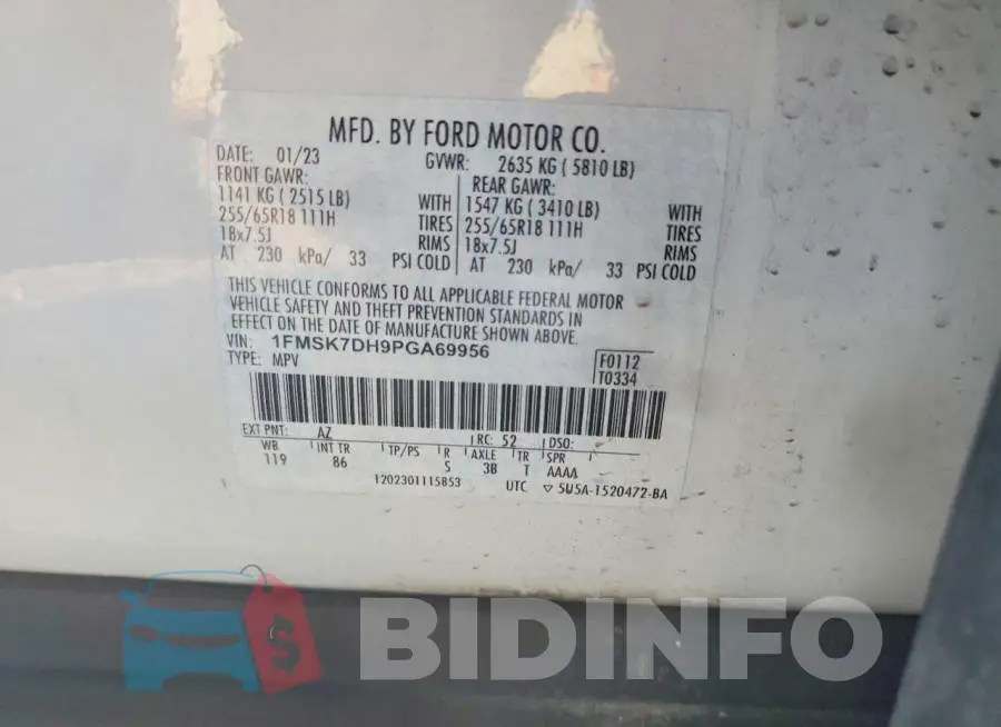 1FMSK7DH9PGA69956 Photo# 14