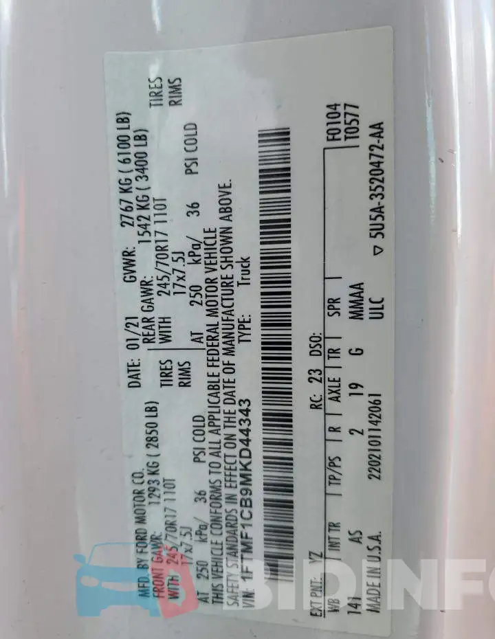 1FTMF1CB9MKD44343 Photo# 14
