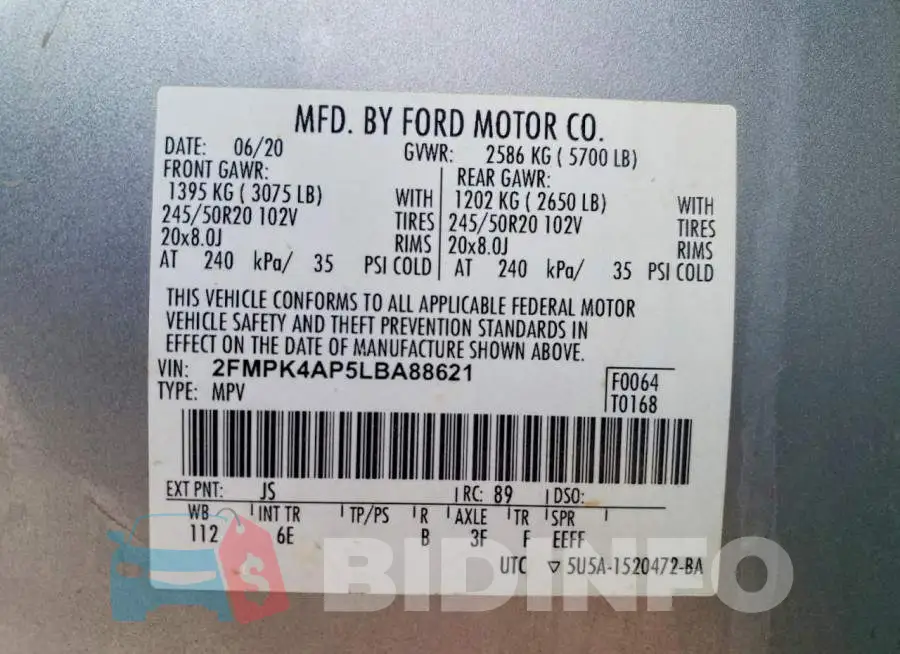 2FMPK4AP5LBA88621 Photo# 13