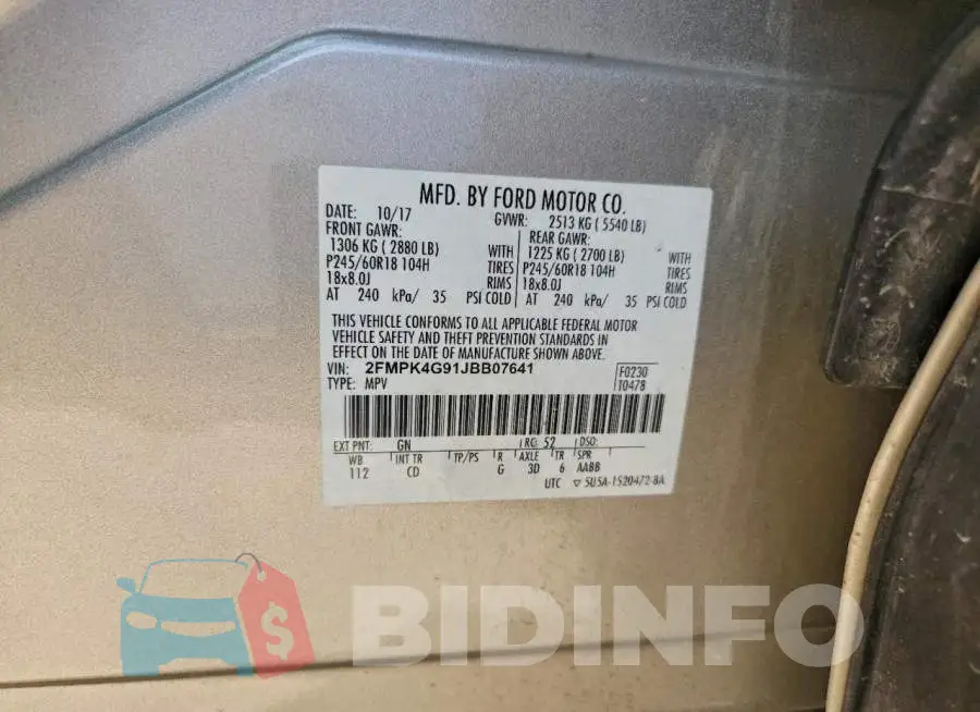 2FMPK4G91JBB07641 Photo# 13