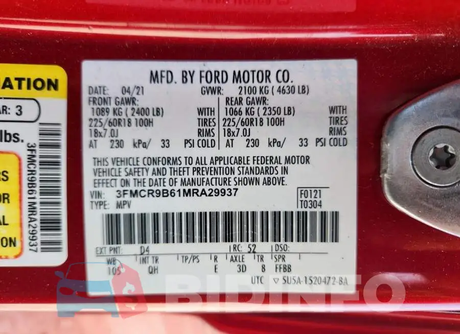 3FMCR9B61MRA29937 Photo# 14