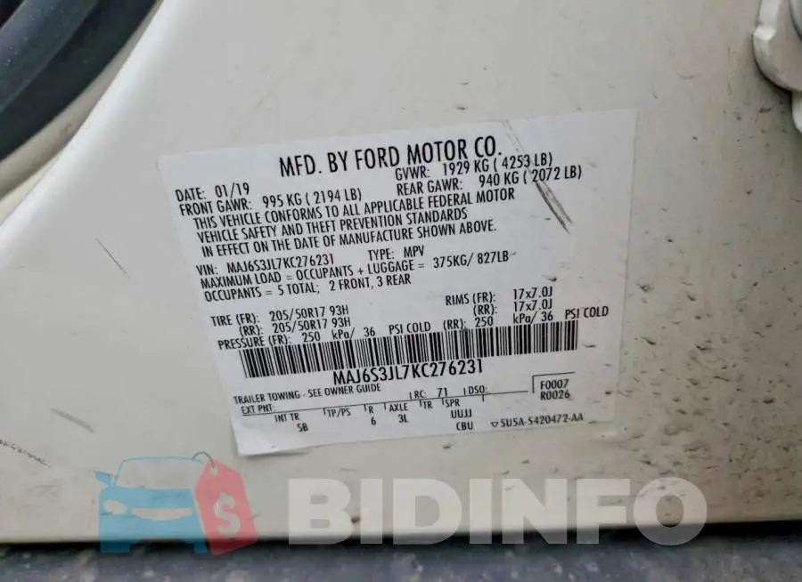 MAJ6S3JL7KC276231 Photo# 13