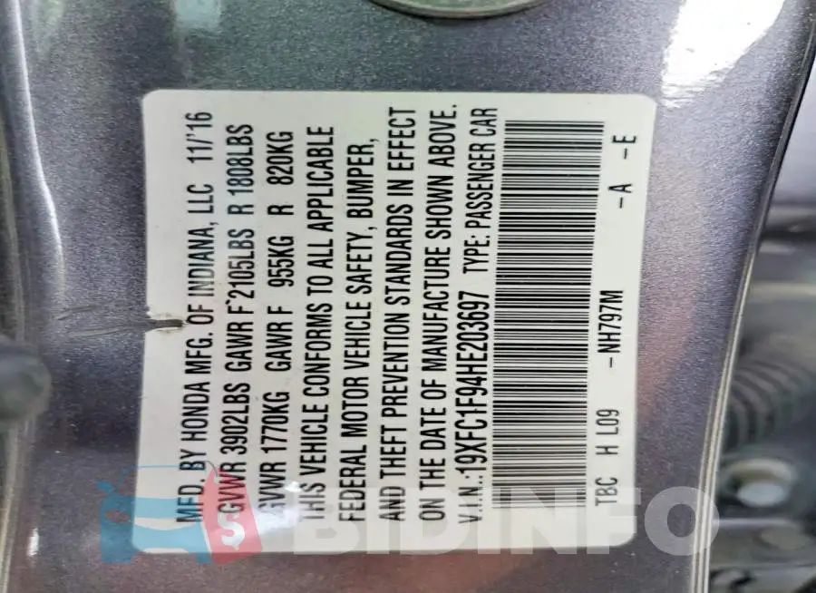 19XFC1F94HE203697 Photo# 12