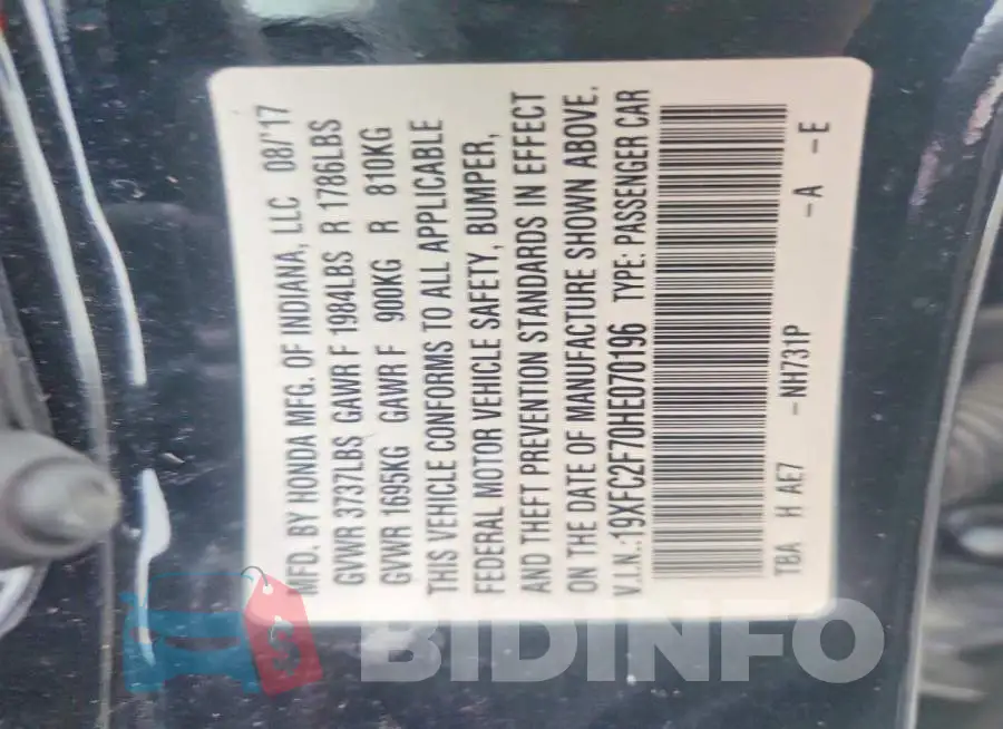 19XFC2F70HE070196 Photo# 12