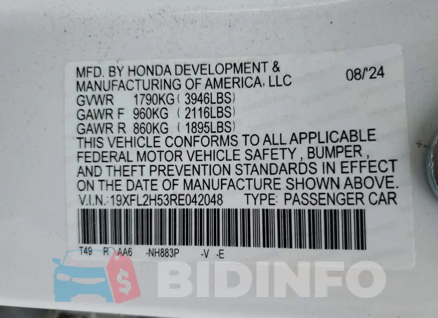 19XFL2H53RE042048 Photo# 13