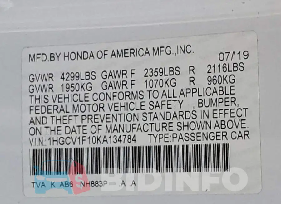1HGCV1F10KA134784 Photo# 12