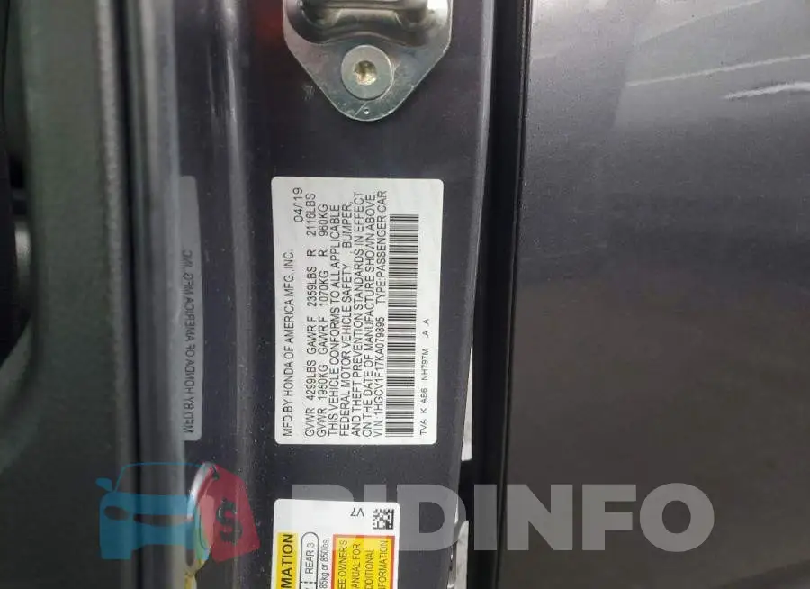 1HGCV1F17KA079895 Photo# 12